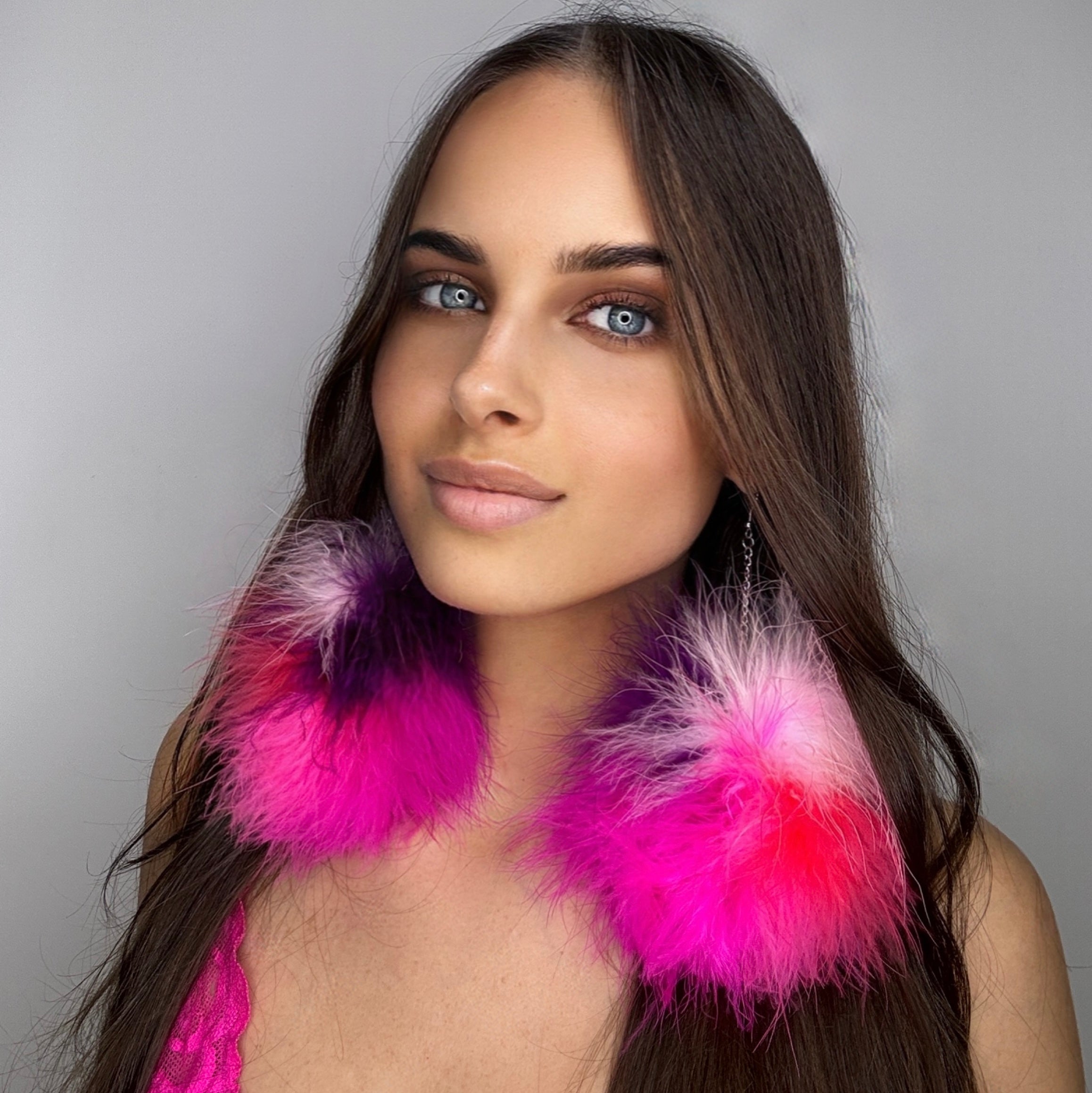 Pink Fluff Cluster Earrings