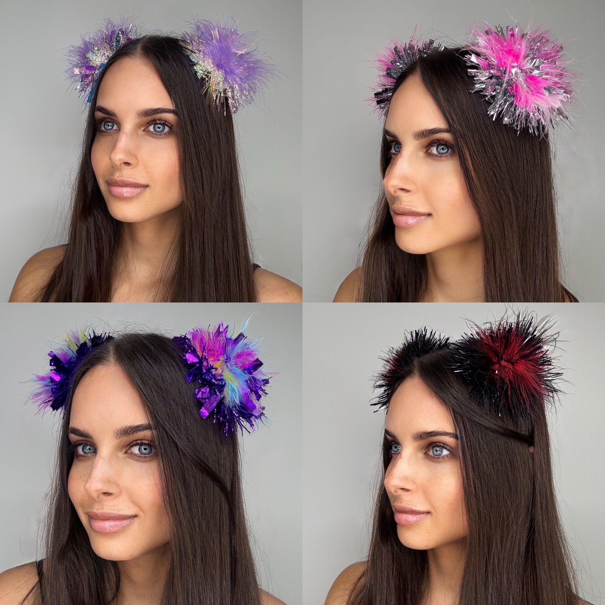 Mixed Tinsel/Fluff Hair Clips