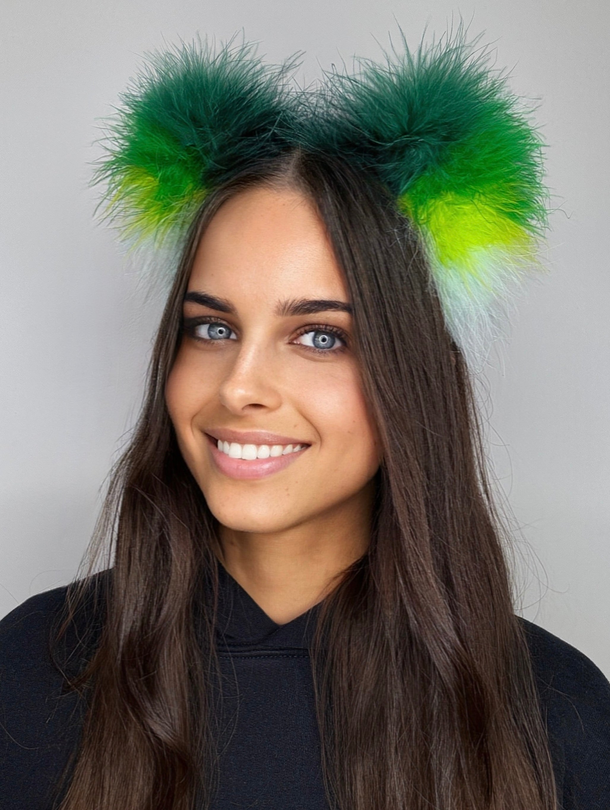 Green Fluff Cluster Kitty Ears