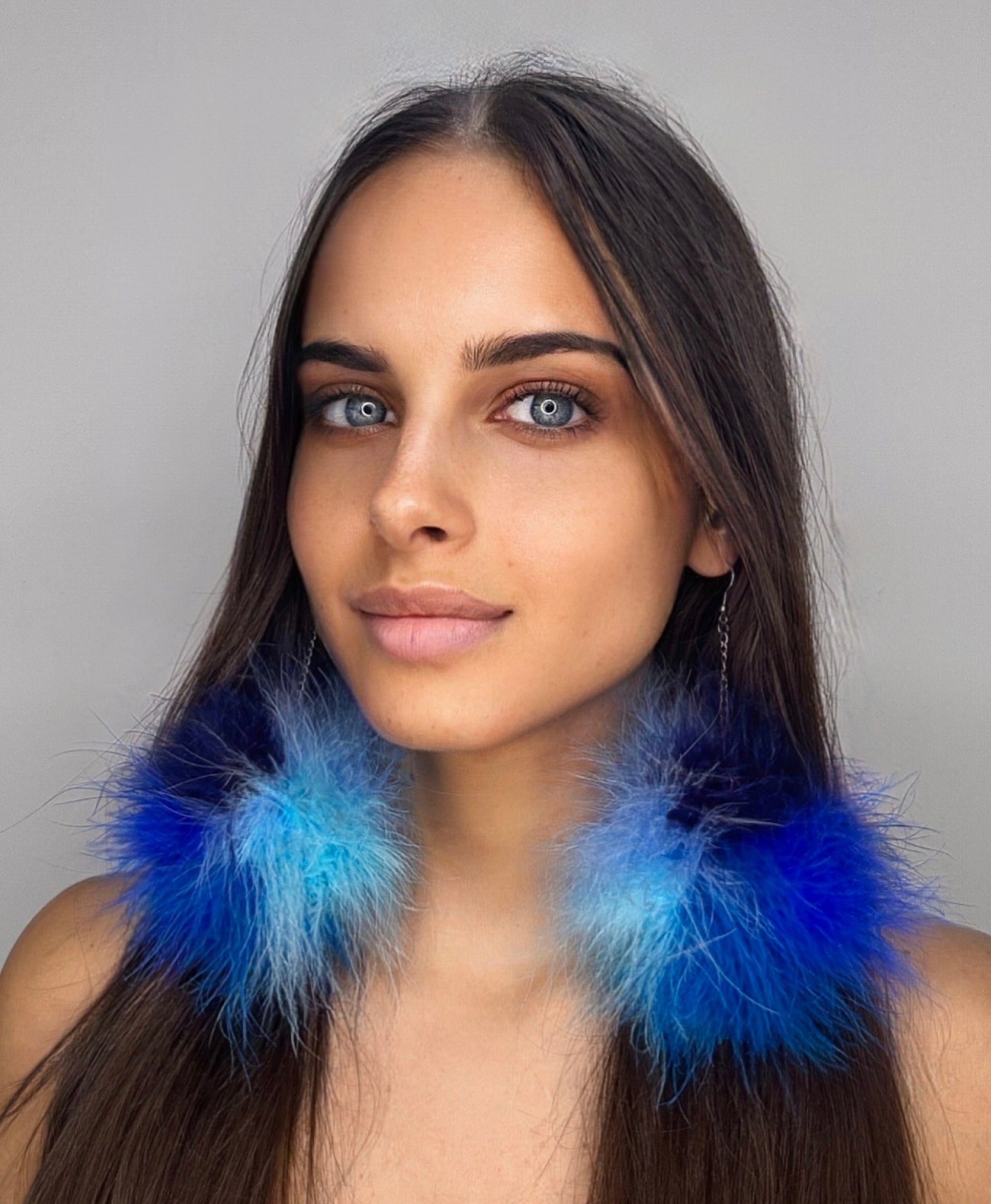 Blue Fluff Cluster Earrings
