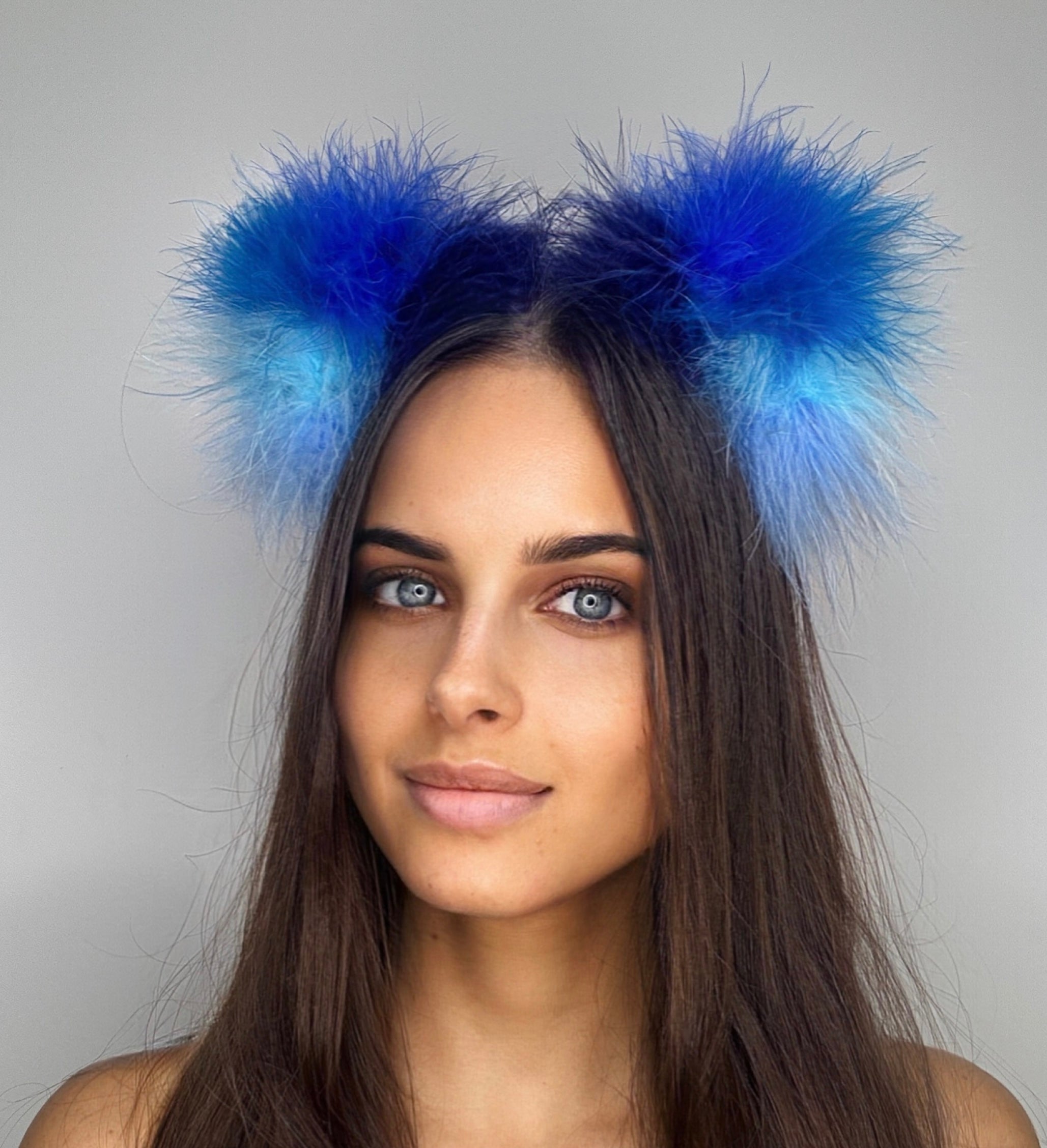 Blue Fluff Cluster Kitty Ears