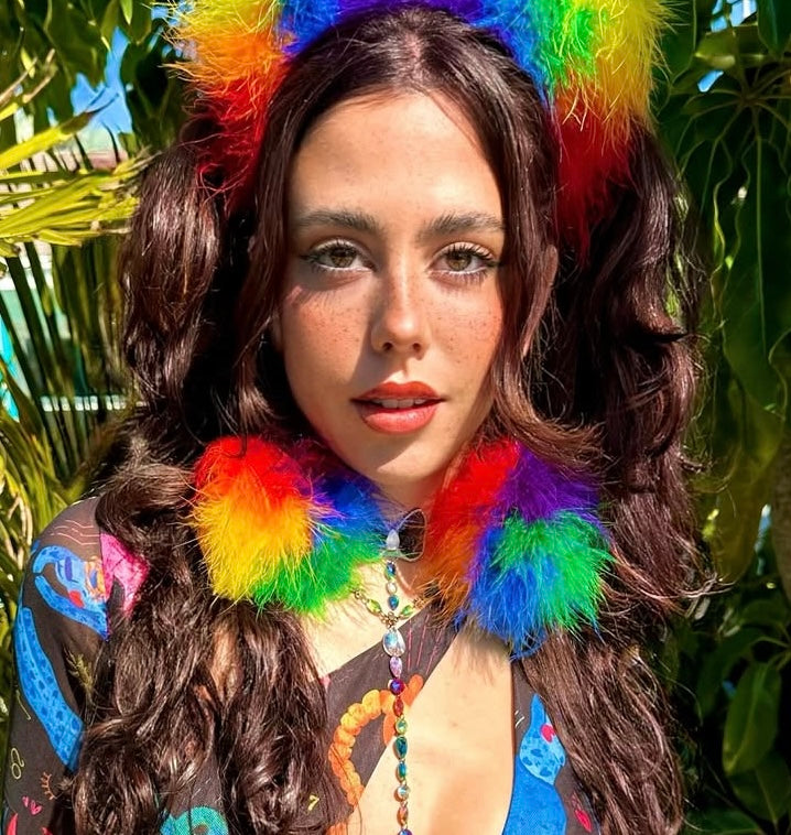 Rainbow Fluff Cluster Earrings