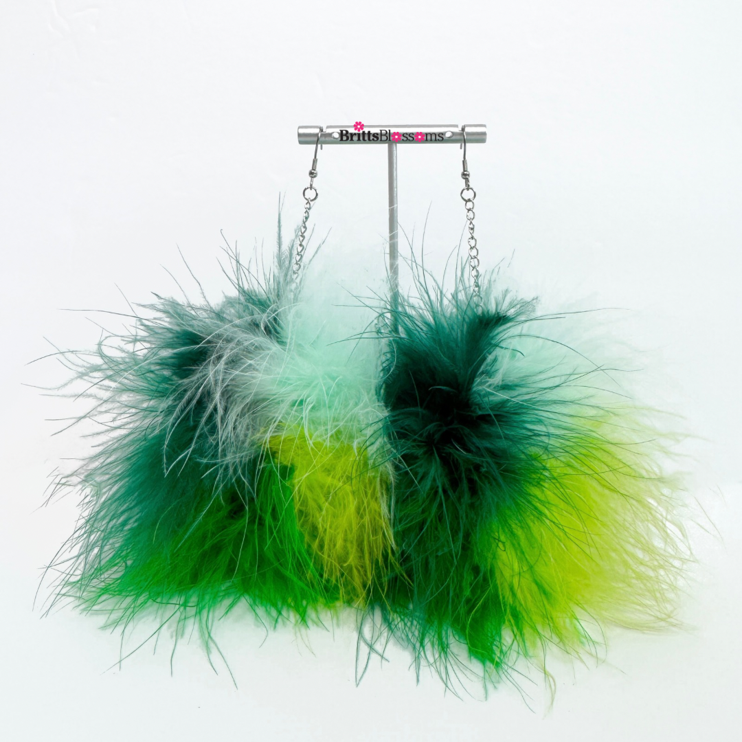 Green Fluff Cluster Earrings