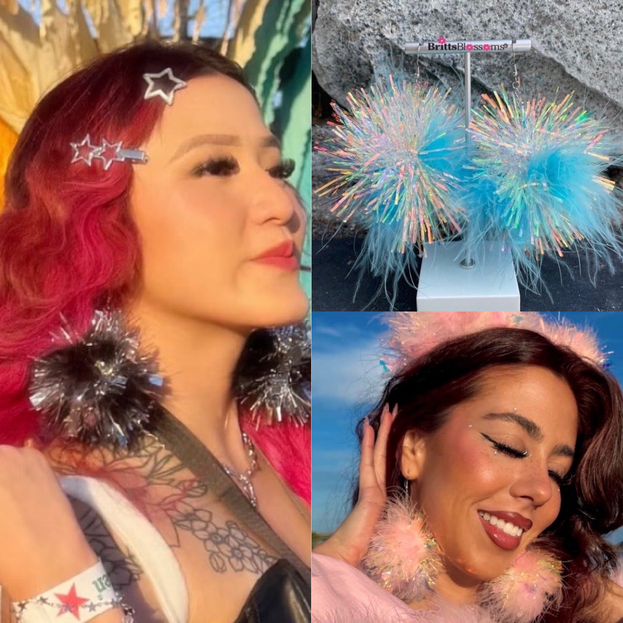 Mixed Tinsel/Fluff Earrings