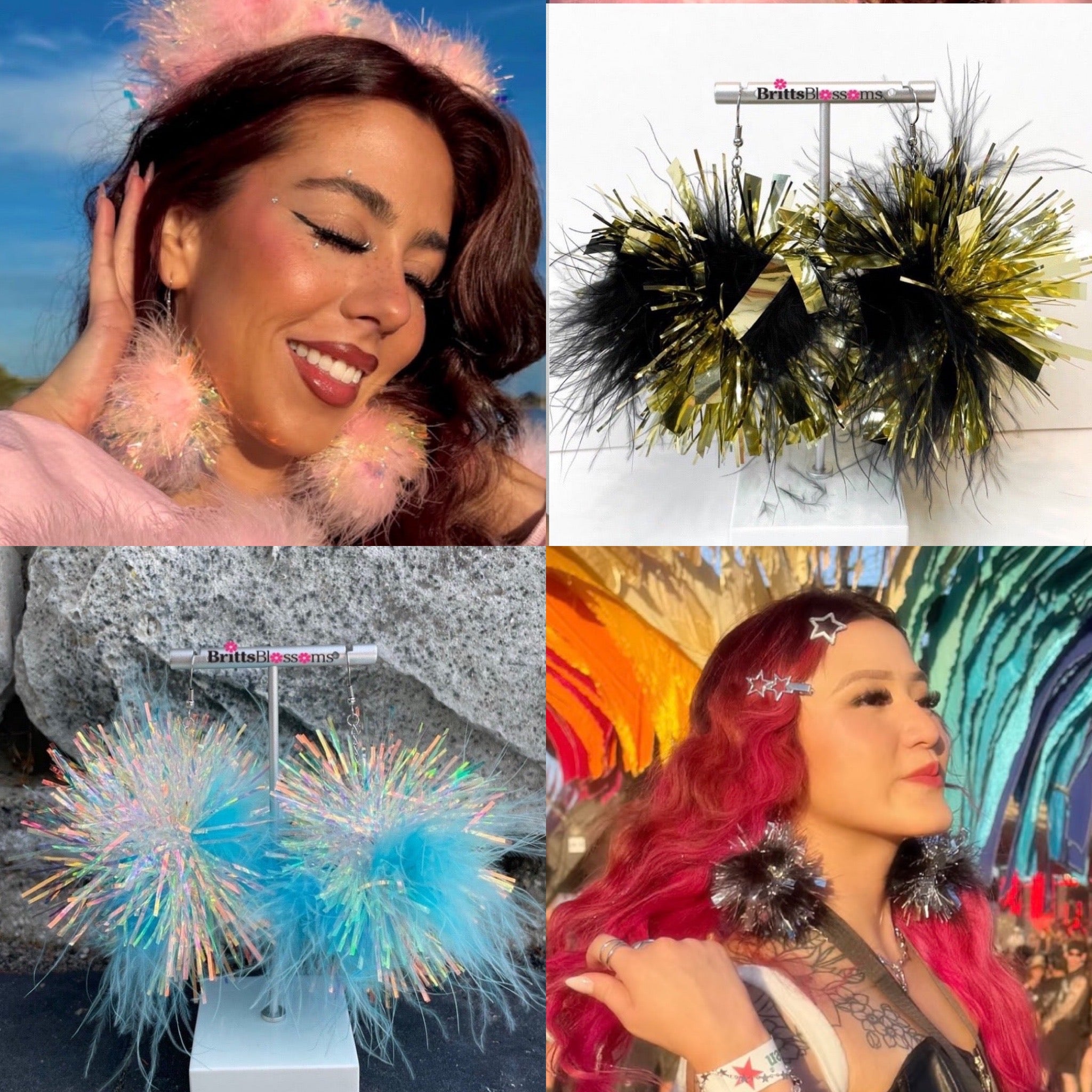 Mixed Tinsel/Fluff Earrings