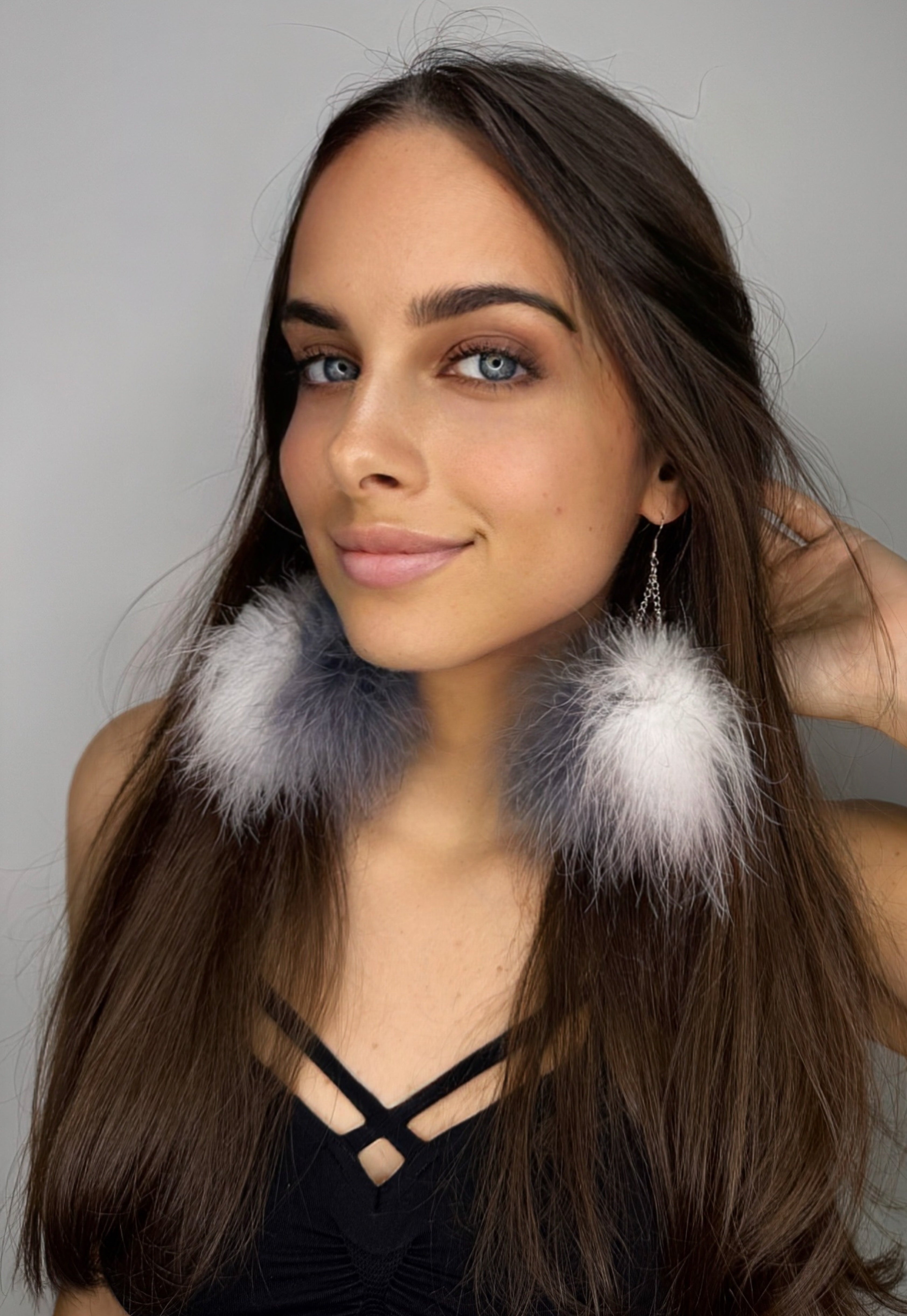 PREMADE Duality Grey/White Fluff Earrings