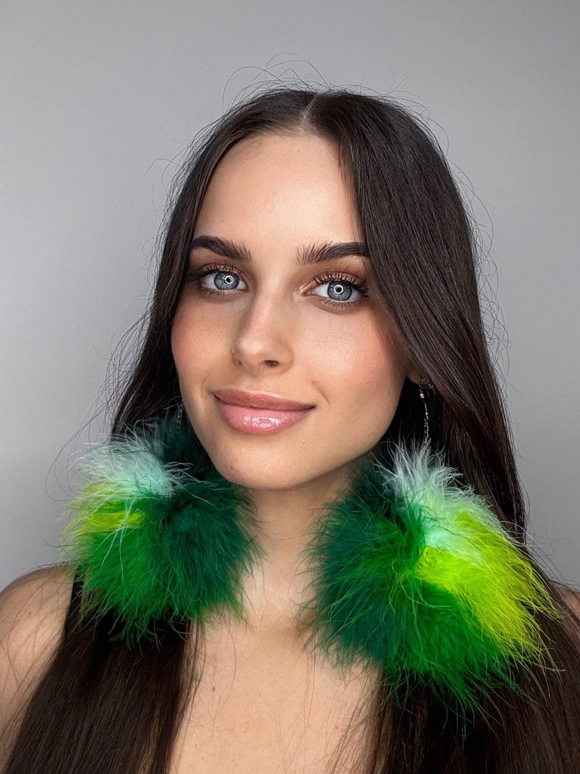Green Fluff Cluster Earrings