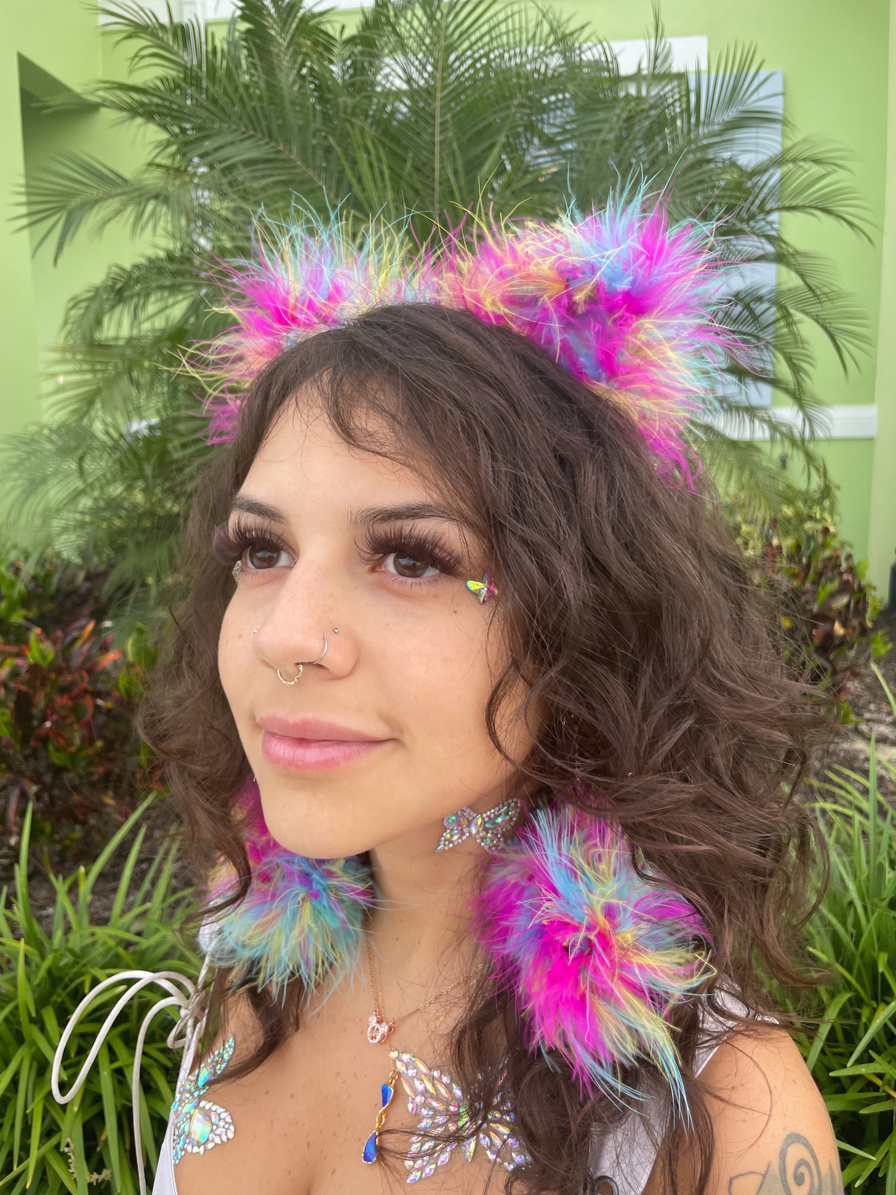 PREMADE Electric Rainbow Fluff Kitty Ears